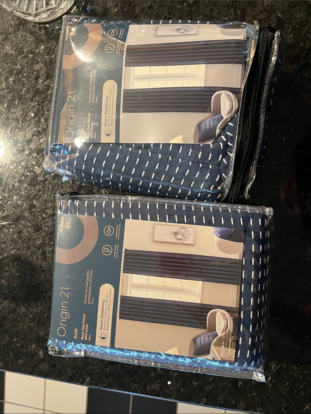 Origin 21 Navy Blue Patterned Blackout Curtains (2 Panels)
